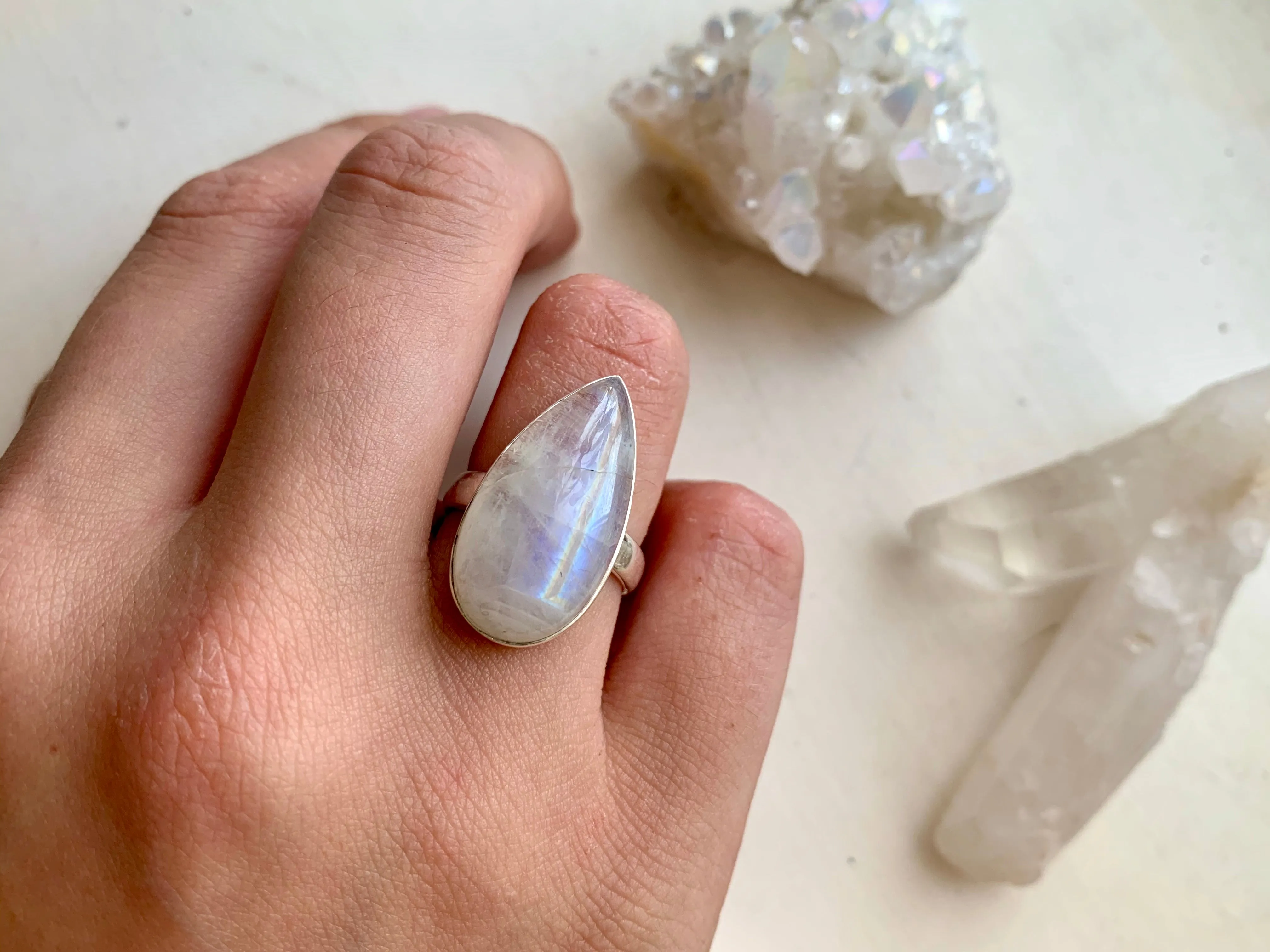 Moonstone Akoni Ring - Long / Skinny Teardrop