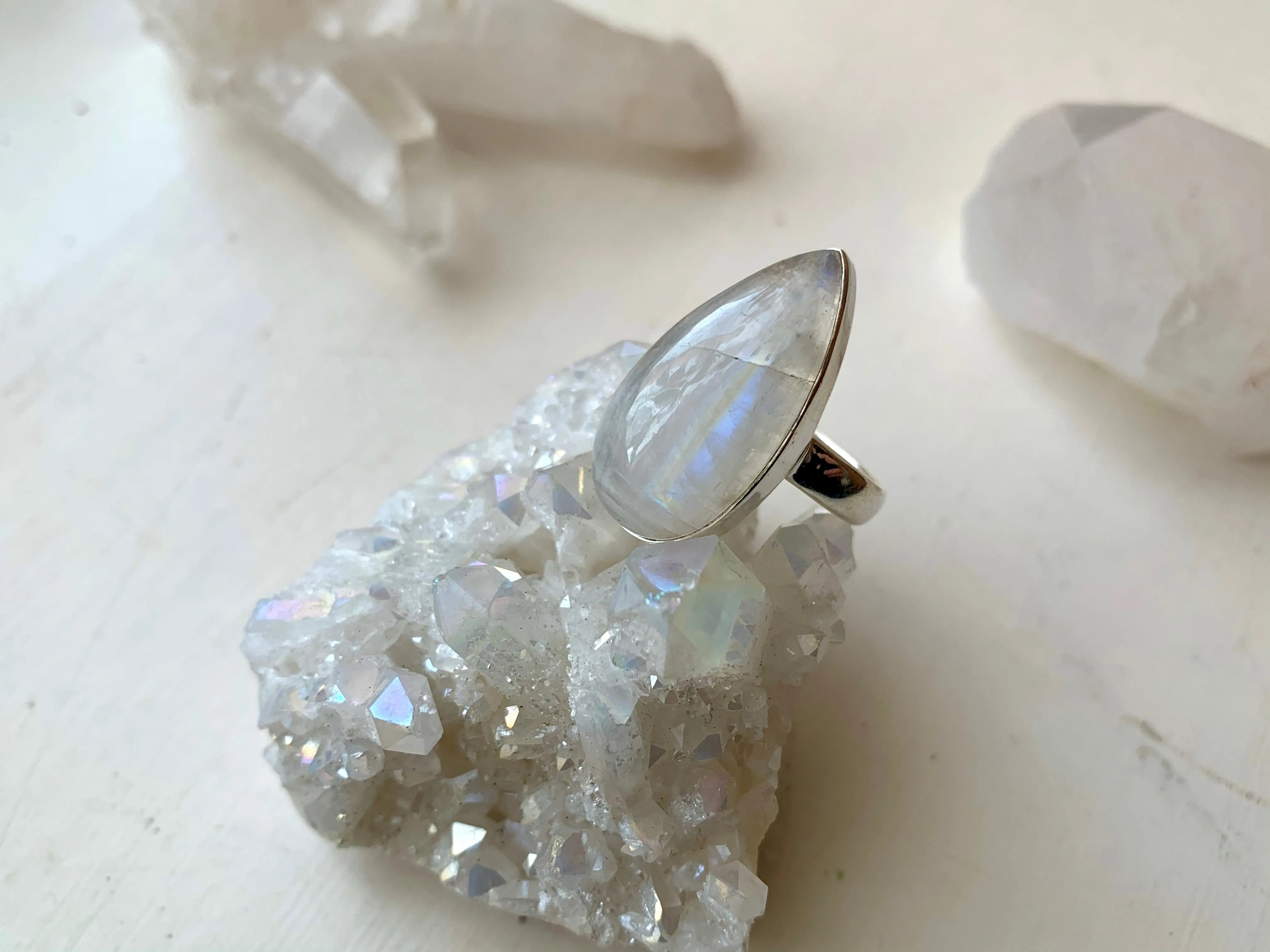 Moonstone Akoni Ring - Long / Skinny Teardrop