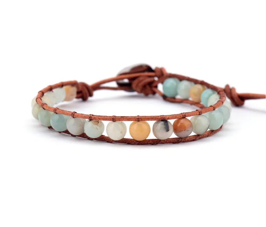 Natural Amazonite Single Wrap Adjustable Bracelet