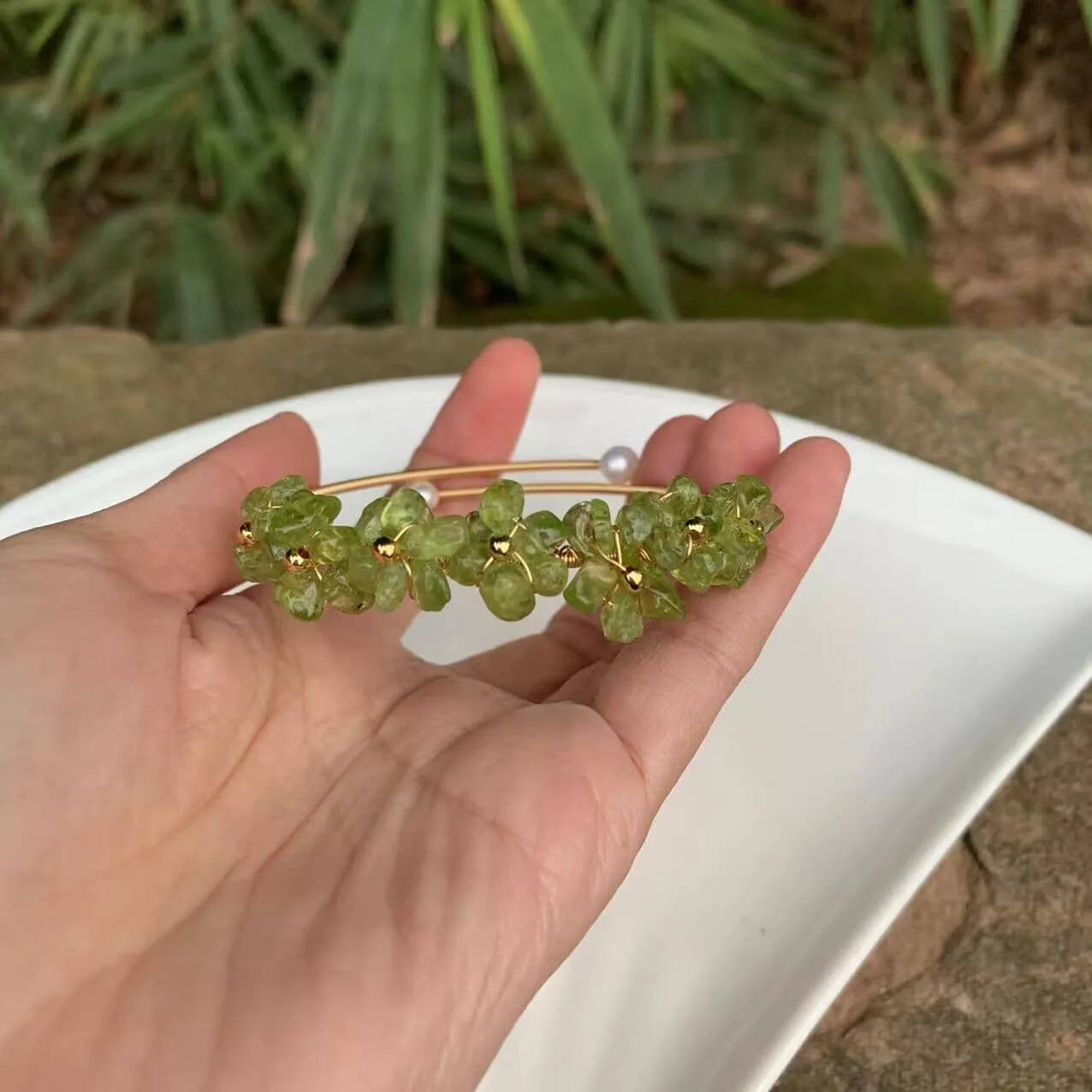 Natural Olivine Crystal Peridot Gem Bracelet