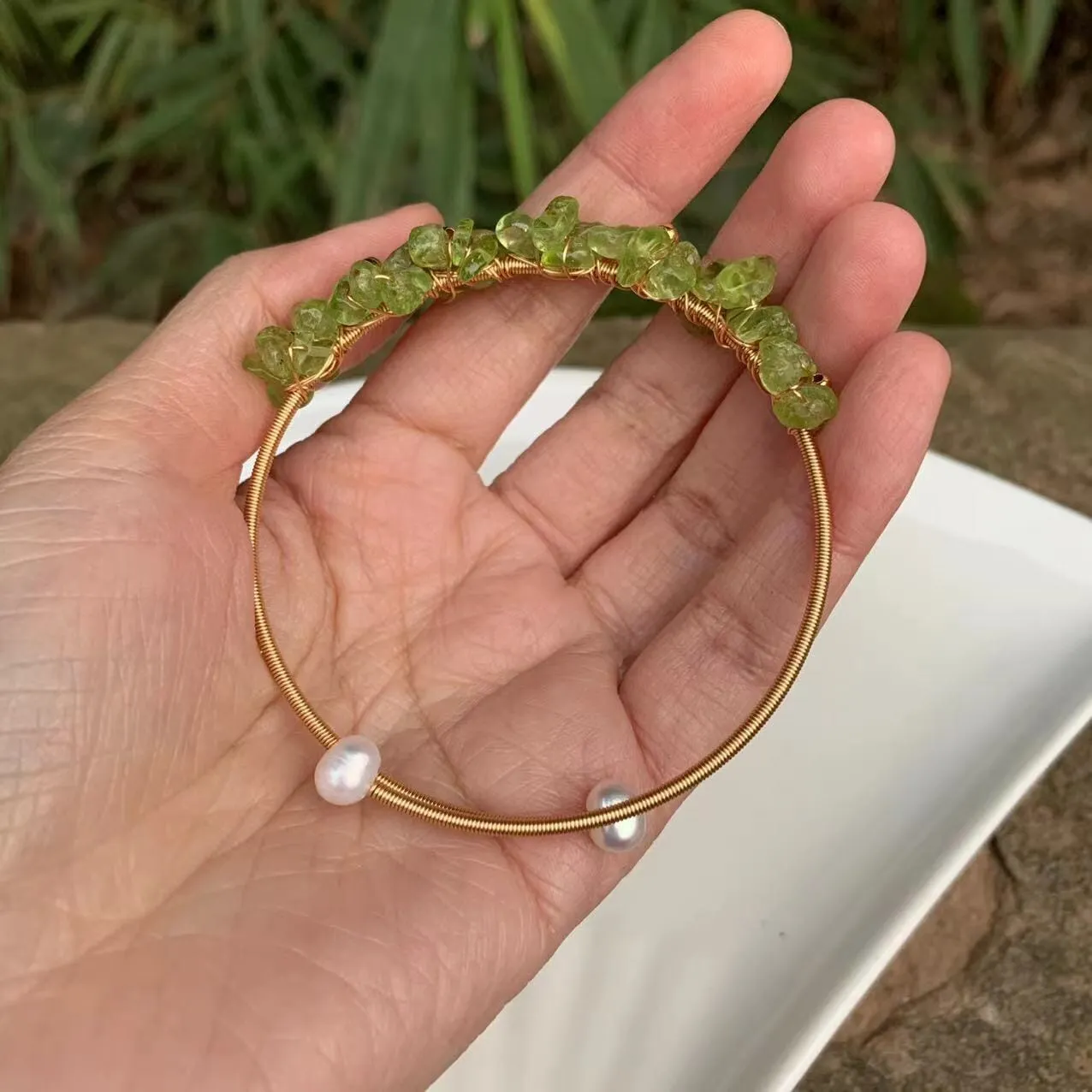 Natural Olivine Crystal Peridot Gem Bracelet