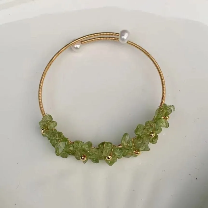 Natural Olivine Crystal Peridot Gem Bracelet