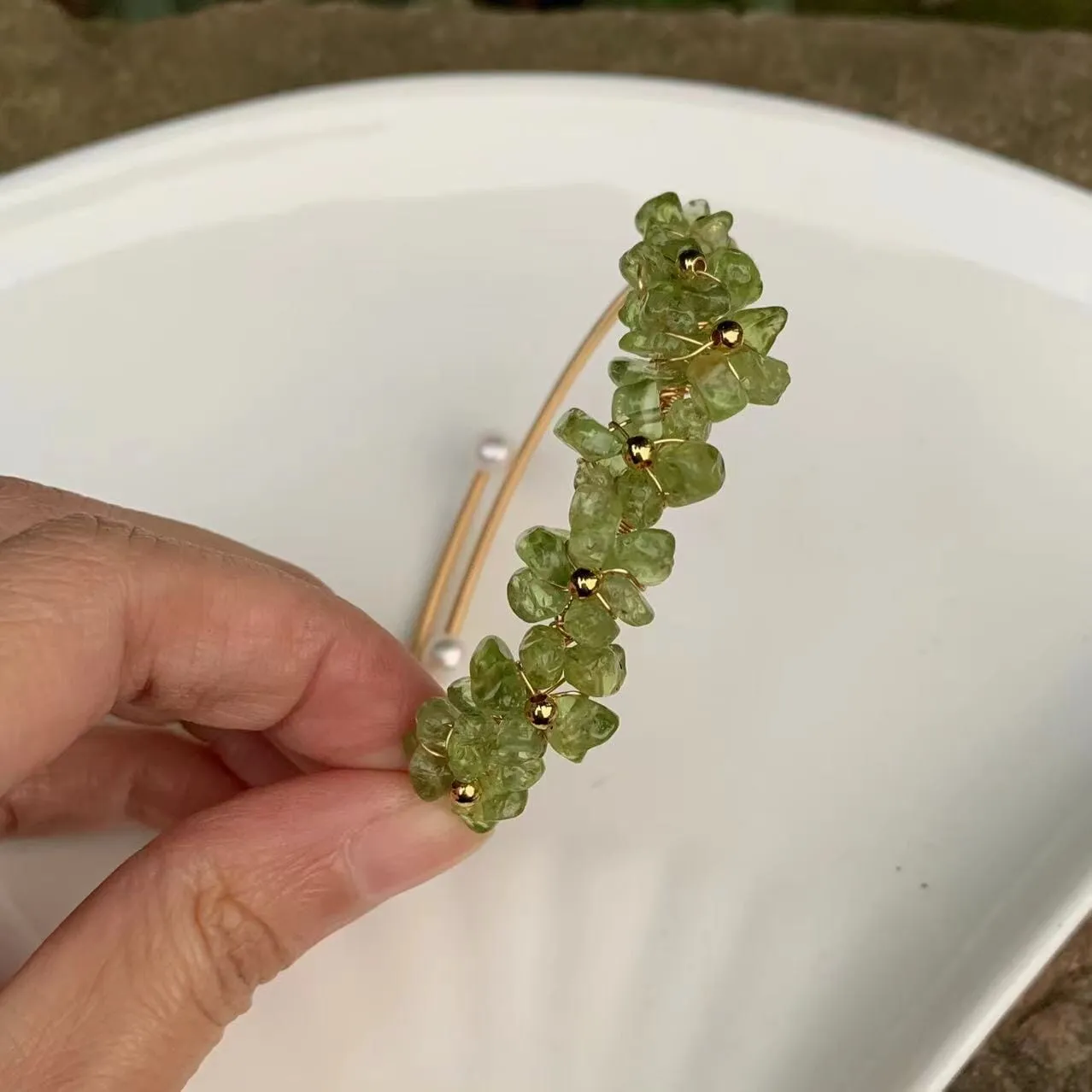 Natural Olivine Crystal Peridot Gem Bracelet