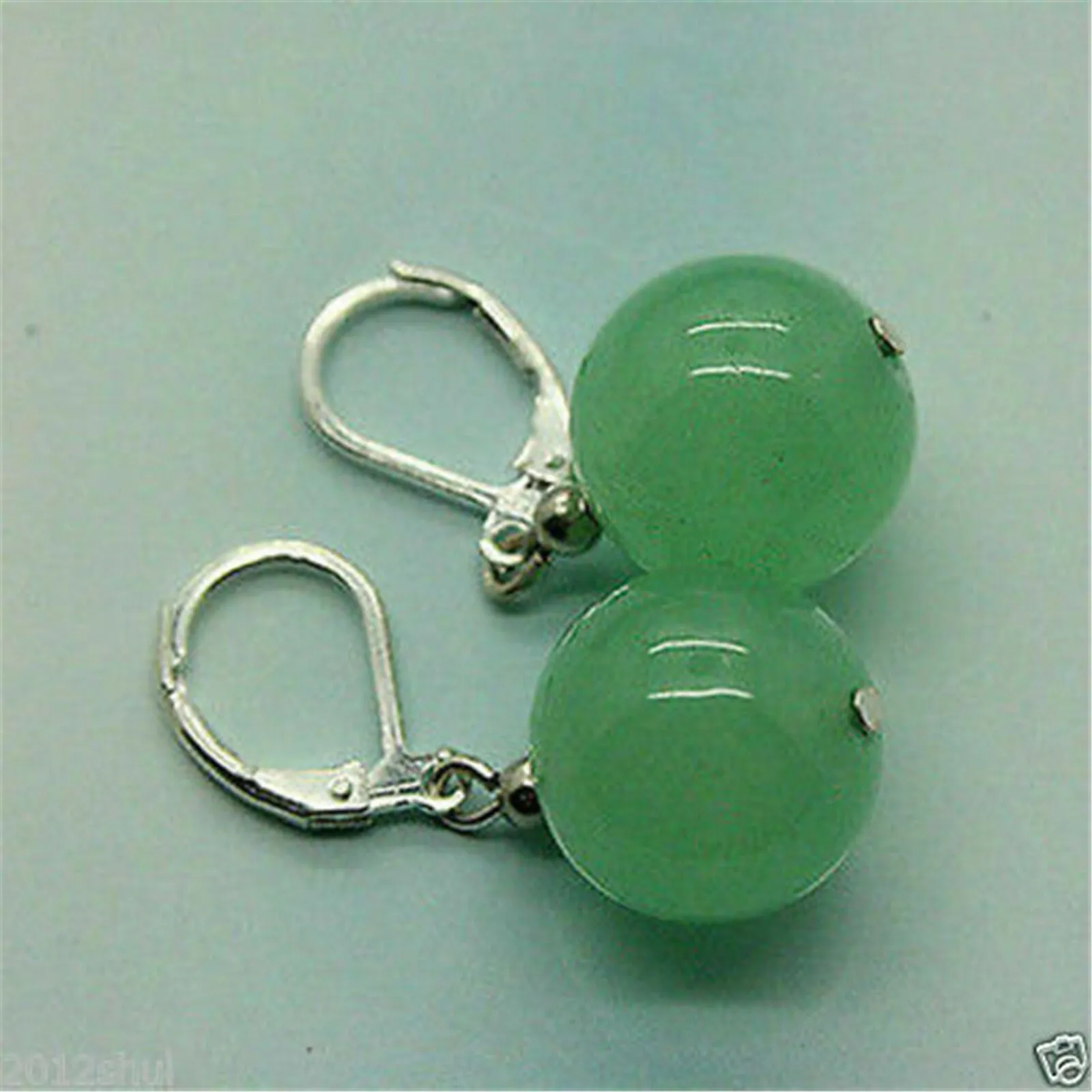 Natural Round Jade Leverback Drop Earrings