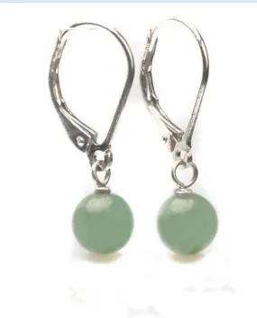 Natural Round Jade Leverback Drop Earrings