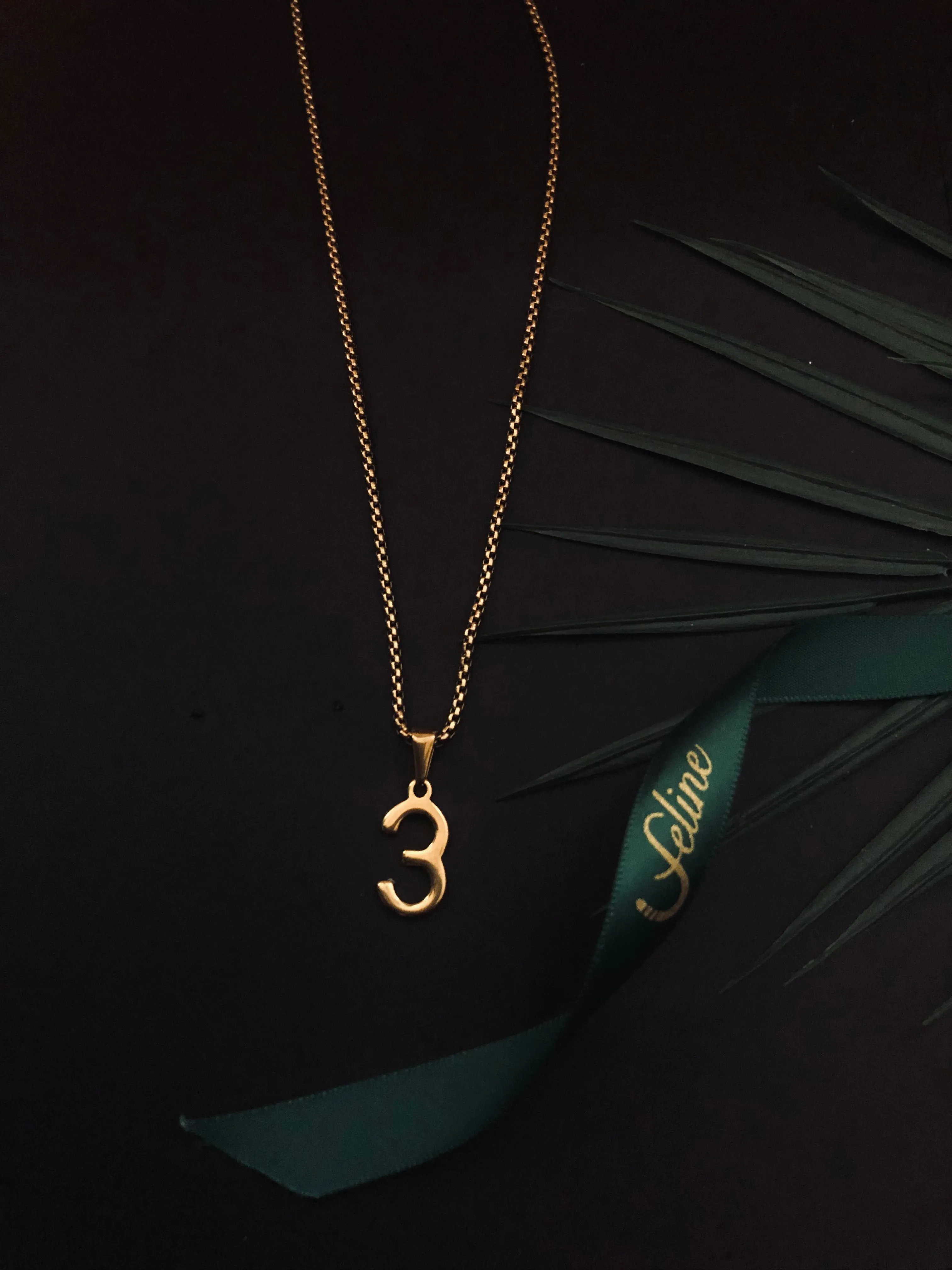 Number 3 Gold Dipped Pendant Necklace