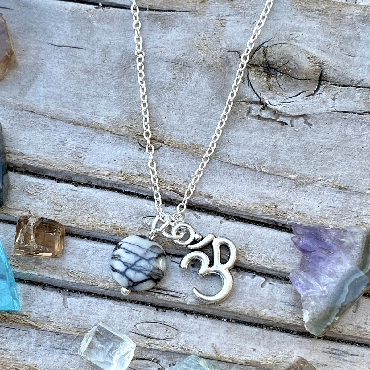 Ohm Charm Necklace with Jasper against Negativity