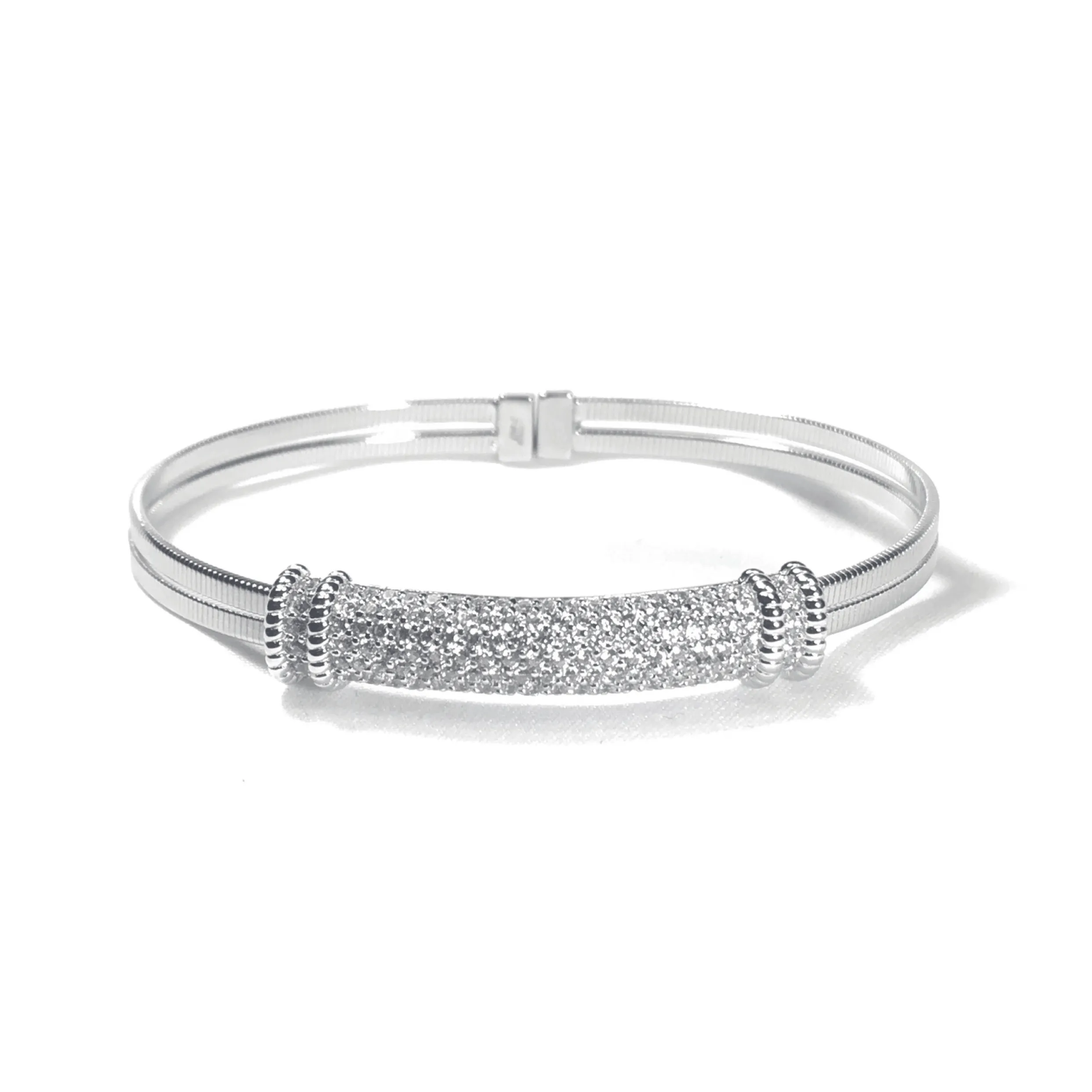 One Size Bracelet With Silver And CZ Bar Design