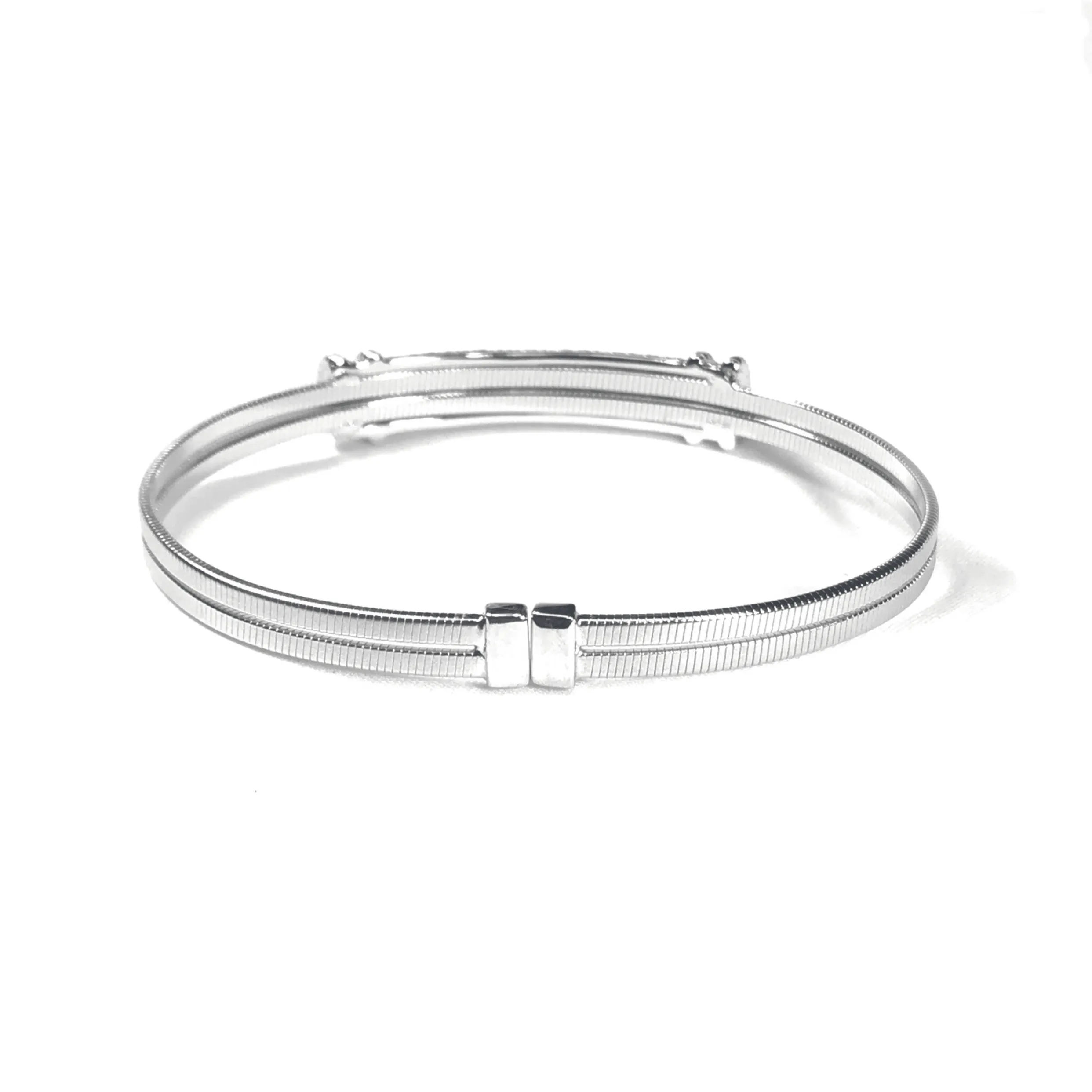 One Size Bracelet With Silver And CZ Bar Design