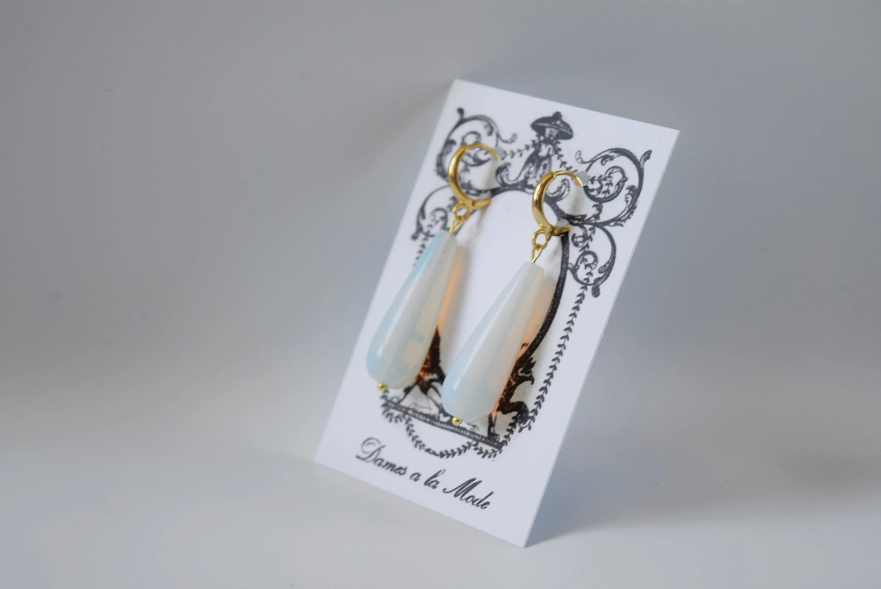 Opalite Moonstone Long Teardrop Earrings