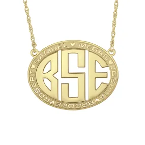 Oval Cutout Block Monogram Mothers Necklace