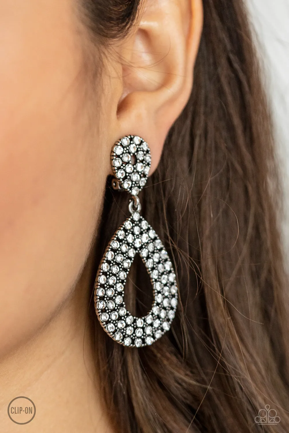 Pack In The Pizzazz White Clip-On Earrings