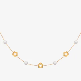 Pearl & Gold Flower Station Necklace