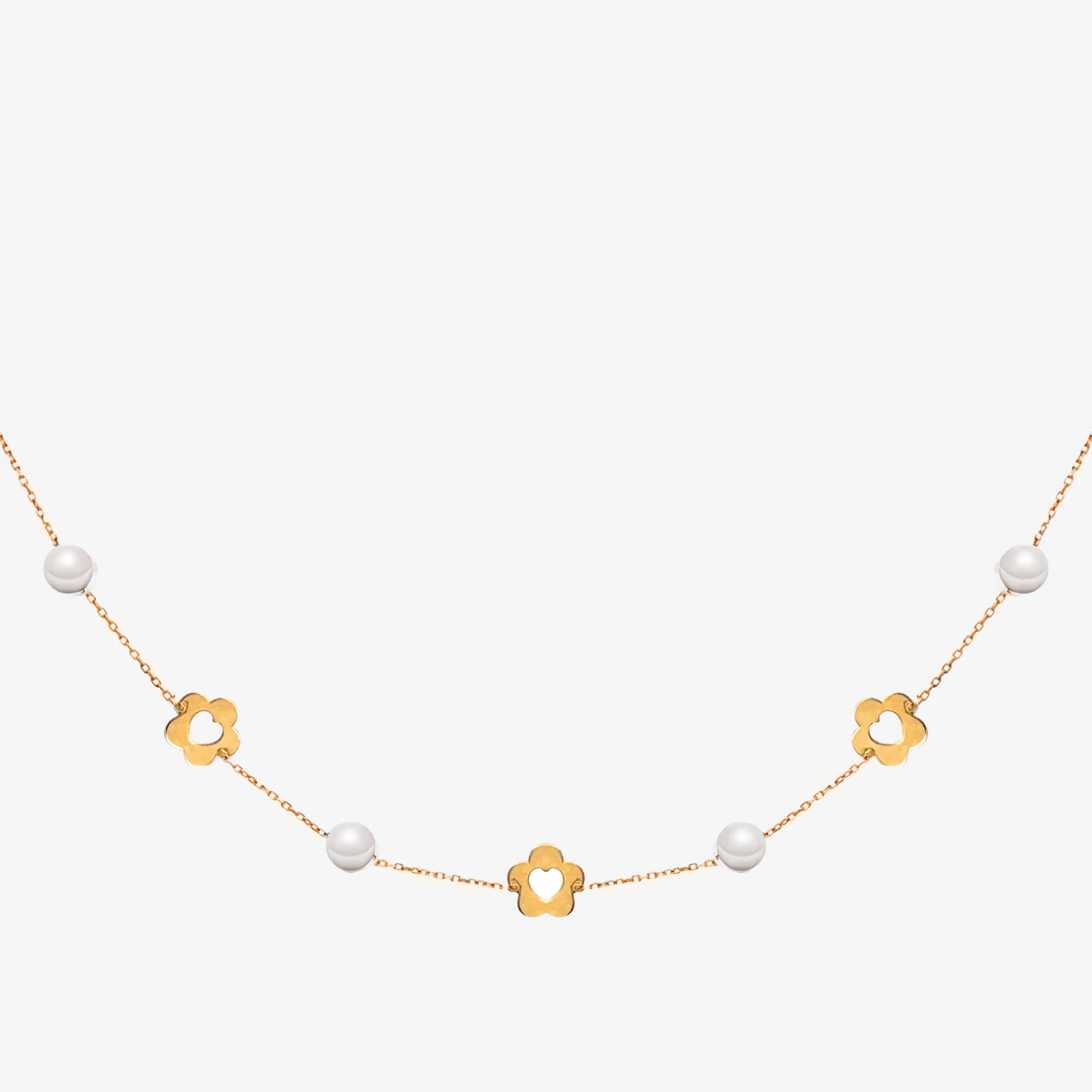 Pearl & Gold Flower Station Necklace