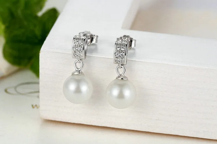 Pearl and Cubic Zirconia 925 Sterling Silver Drop Earrings