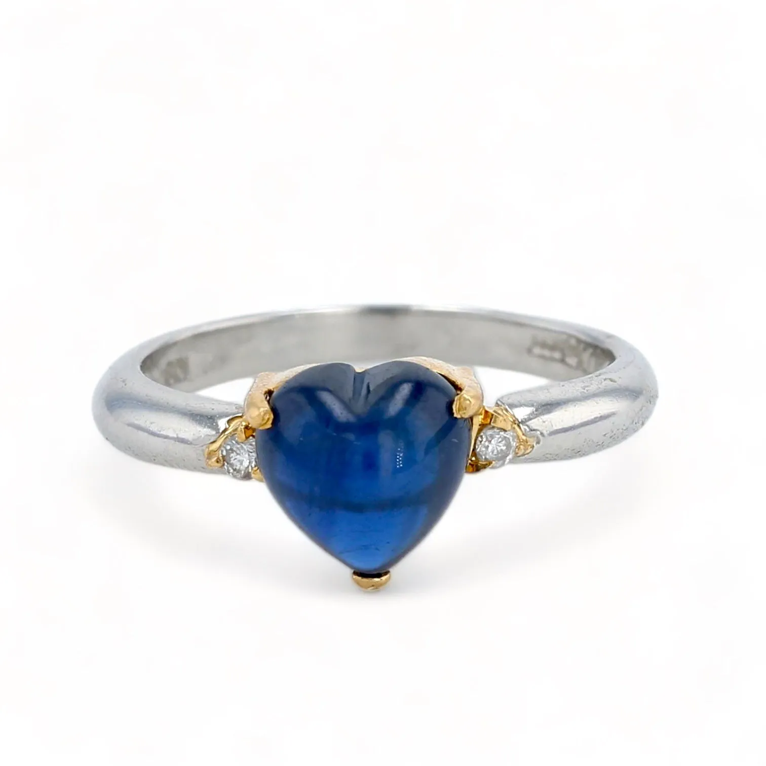 Platinum 18k rose gold rare heart blue sapphire and diamond ring-3345