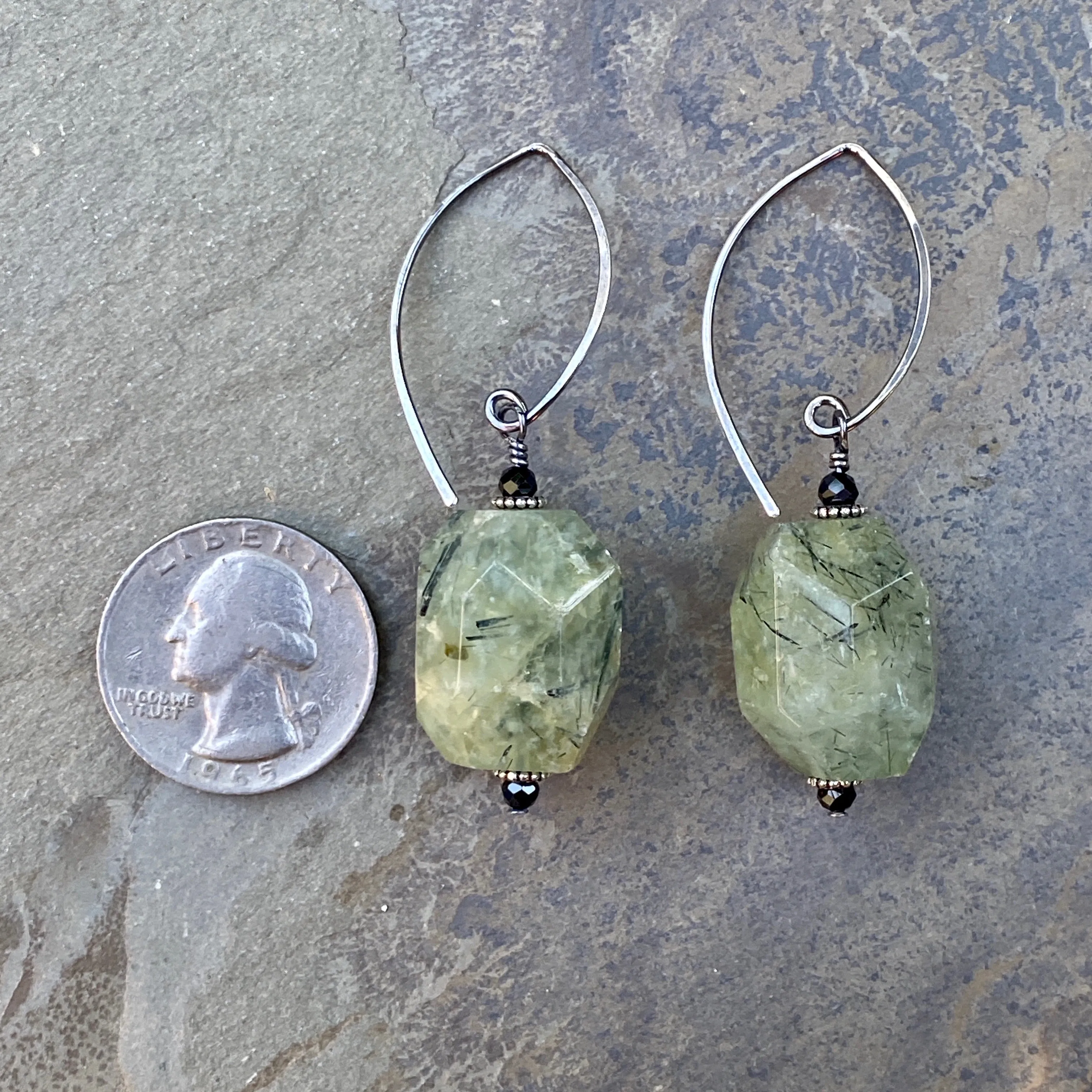 Prehnite and Oxidized Sterling Silver Drop Earrings