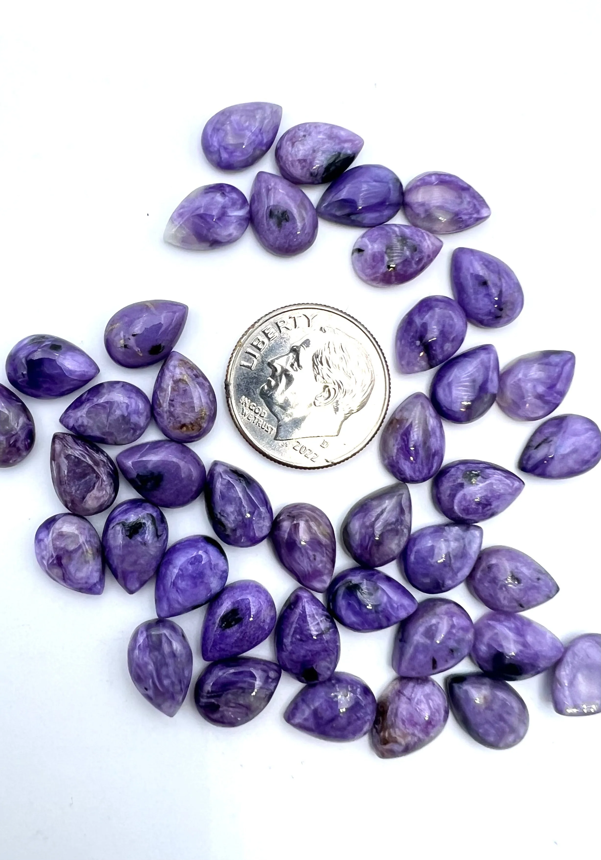 Premium Color Charoite 7x10mm Tear Drop Shaped Cabochons, (Package of 4 stones)