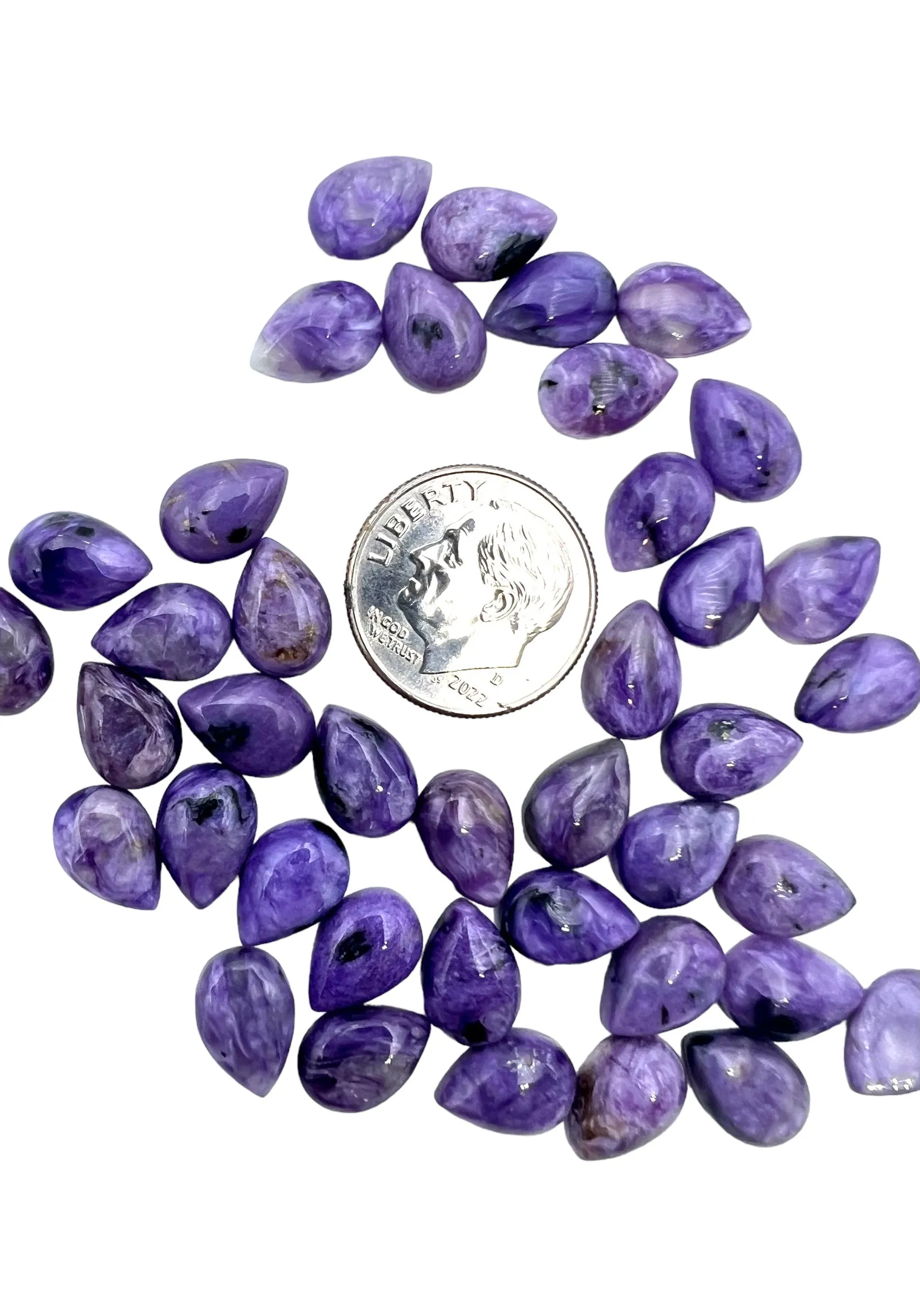 Premium Color Charoite 7x10mm Tear Drop Shaped Cabochons, (Package of 4 stones)