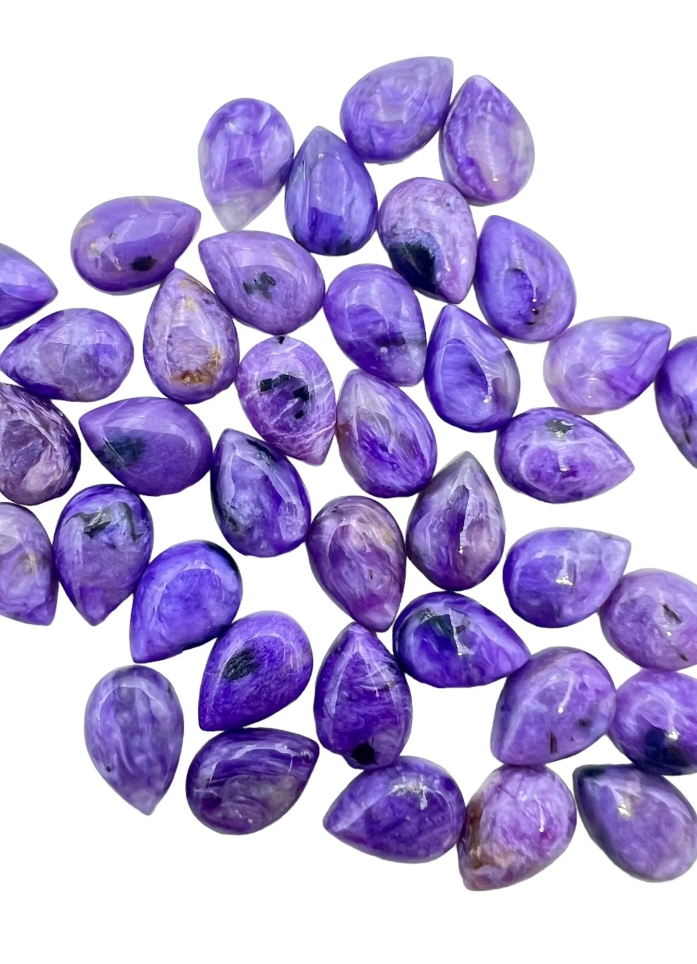 Premium Color Charoite 7x10mm Tear Drop Shaped Cabochons, (Package of 4 stones)