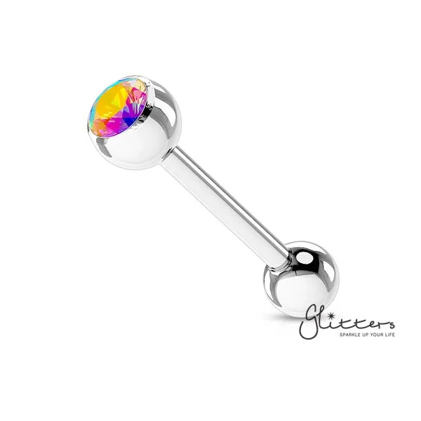 Press Fit Aurora Borealis Gem Set Top with Surgical Steel Tongue Barbells