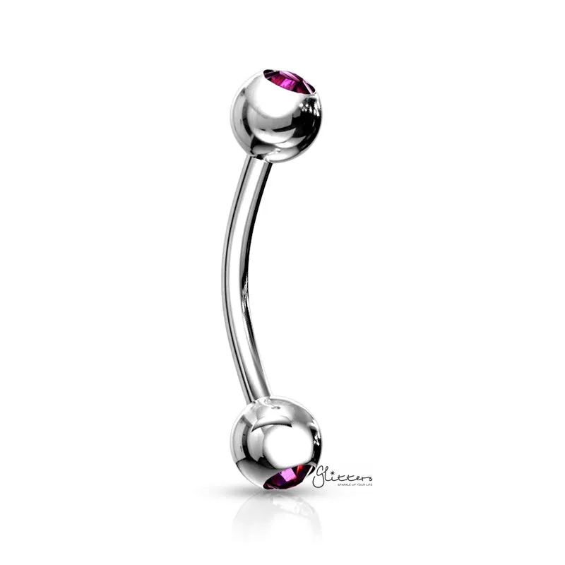 Press Fit Gem Ball On Both Side Curved Barbell - Purple