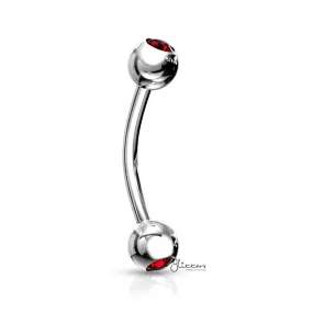 Press Fit Gem Ball On Both Side Curved Barbell - Red