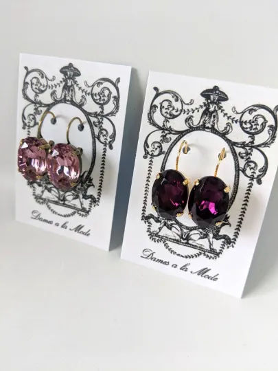 Purple Amethyst Earrings - Large Oval