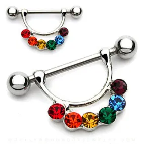 Rainbow Gem Attached 316L Surgical Steel Nipple Shield