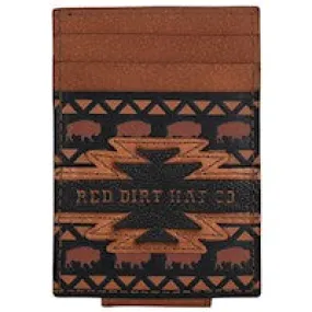 RED DIRT HAT CO CARD CASE W/MAGNET CLIP BLK W/AZTEC DESIGN AND BISON