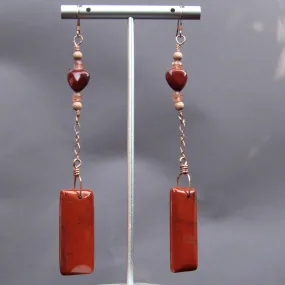 Red Jasper, Strawberry Lepidolite, and 14 kt Rose Gold Filled drop earrings