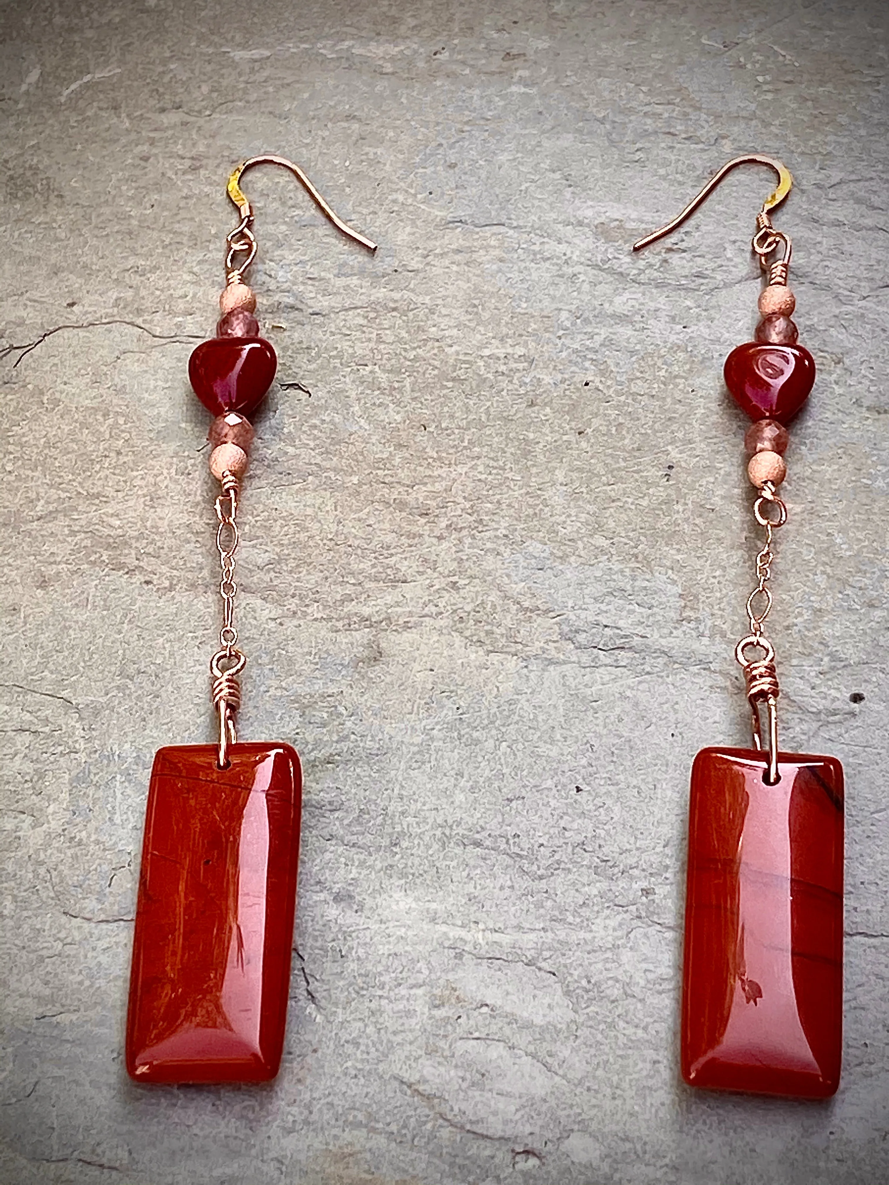 Red Jasper, Strawberry Lepidolite, and 14 kt Rose Gold Filled drop earrings