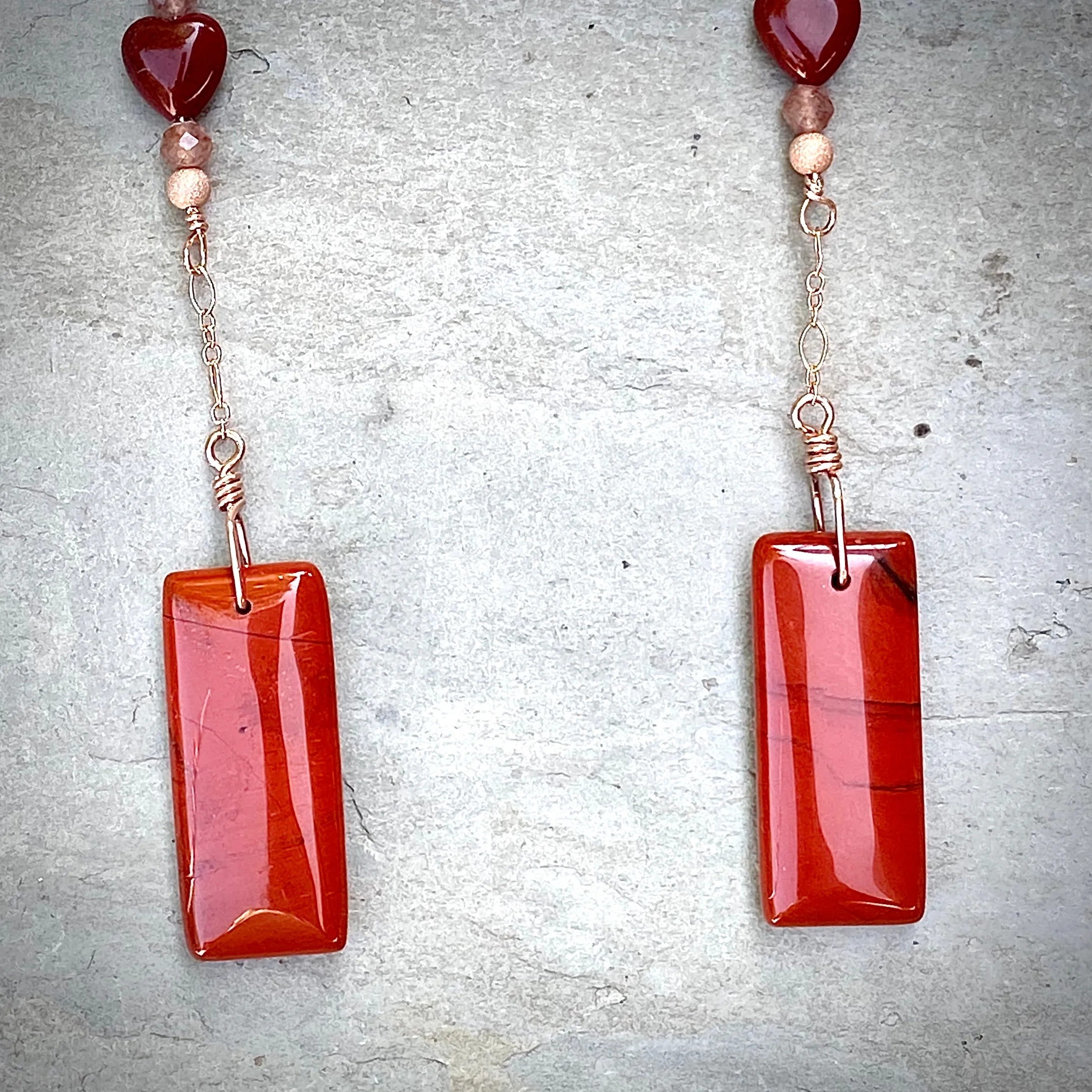 Red Jasper, Strawberry Lepidolite, and 14 kt Rose Gold Filled drop earrings