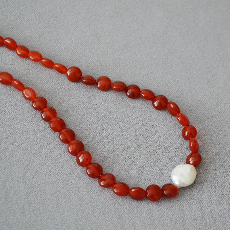 Red Onyx with Baroque Necklace l Bracelet