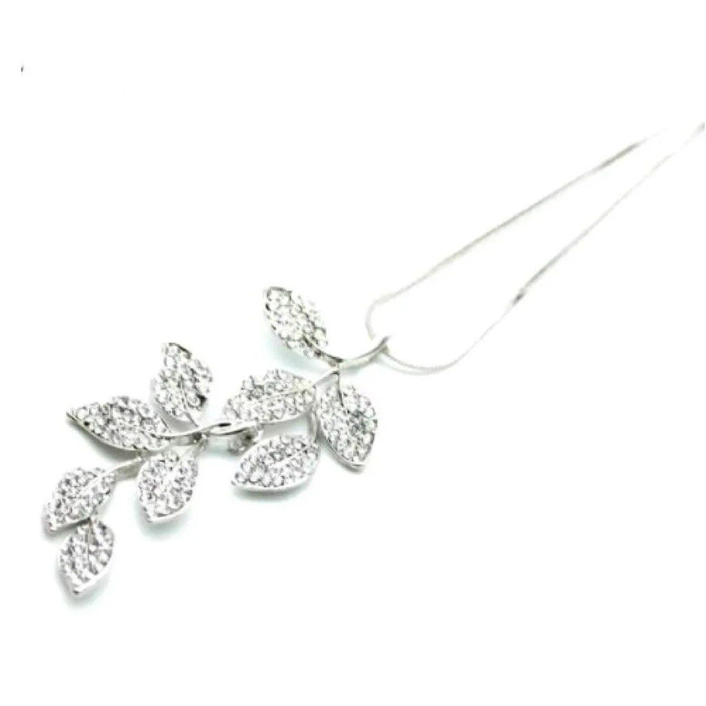 Rhinestone Crystal Leaf Long Necklace