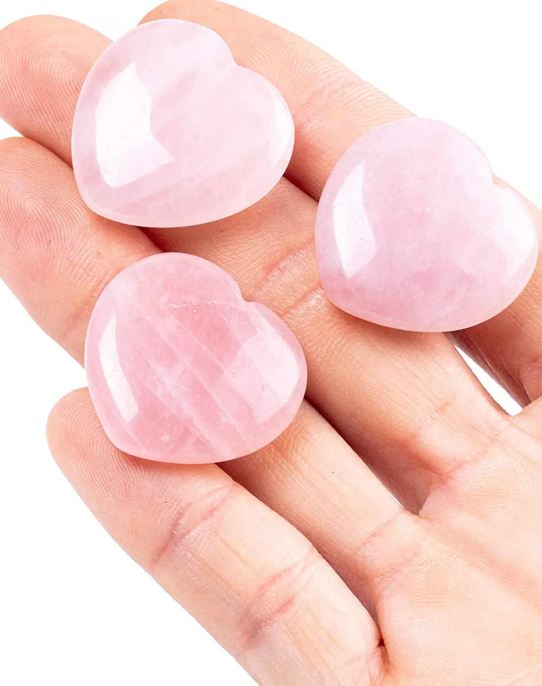 Rose Quartz Crystal Gem Hearts Set of 3 (1 Inch)