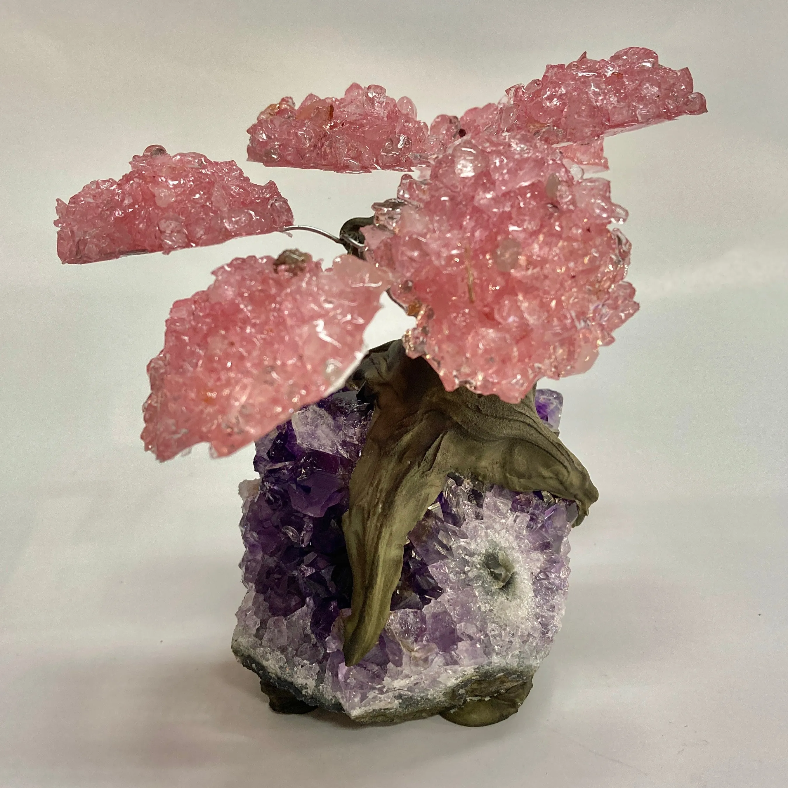 Rose Quartz Gem Tree on Amethyst Base