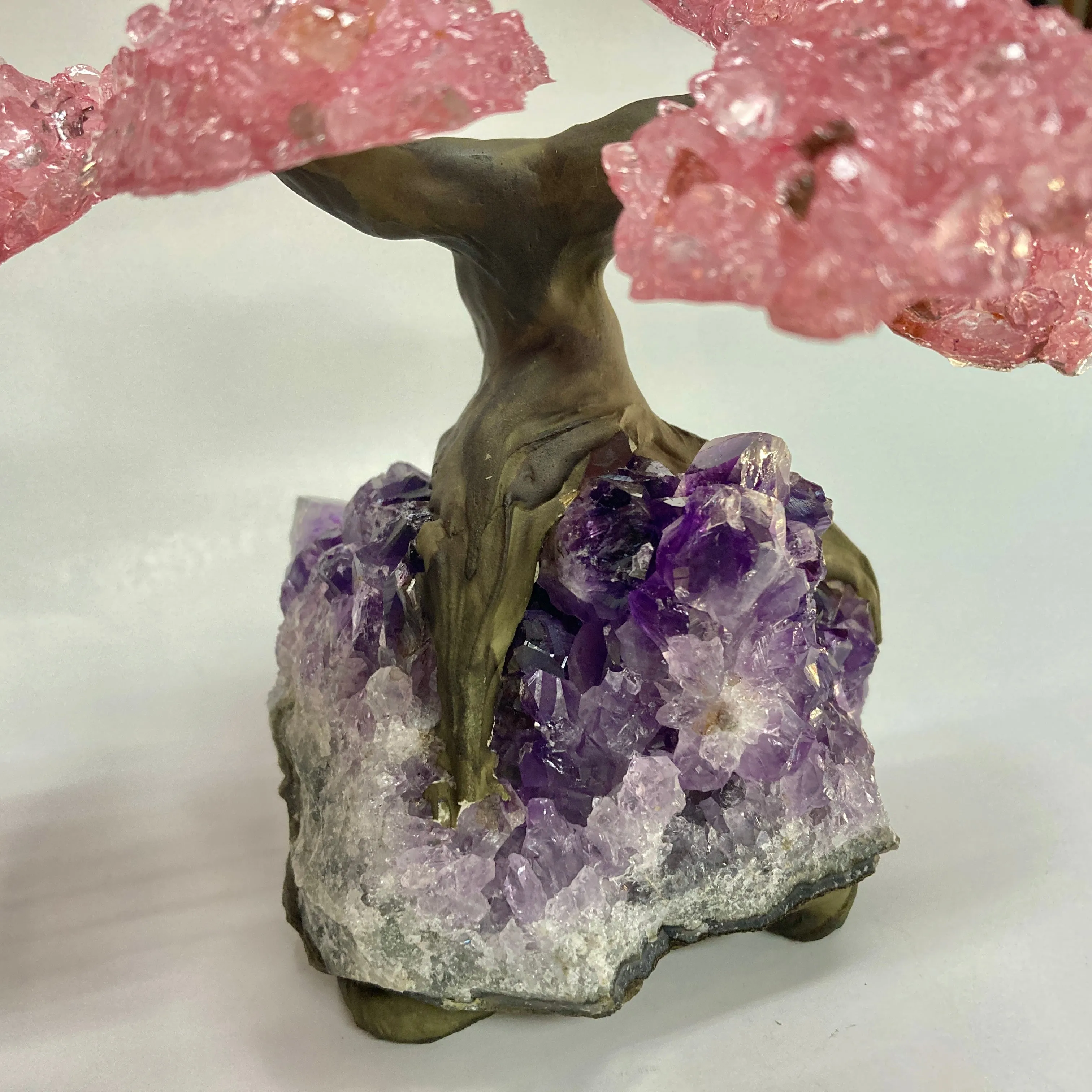 Rose Quartz Gem Tree on Amethyst Base