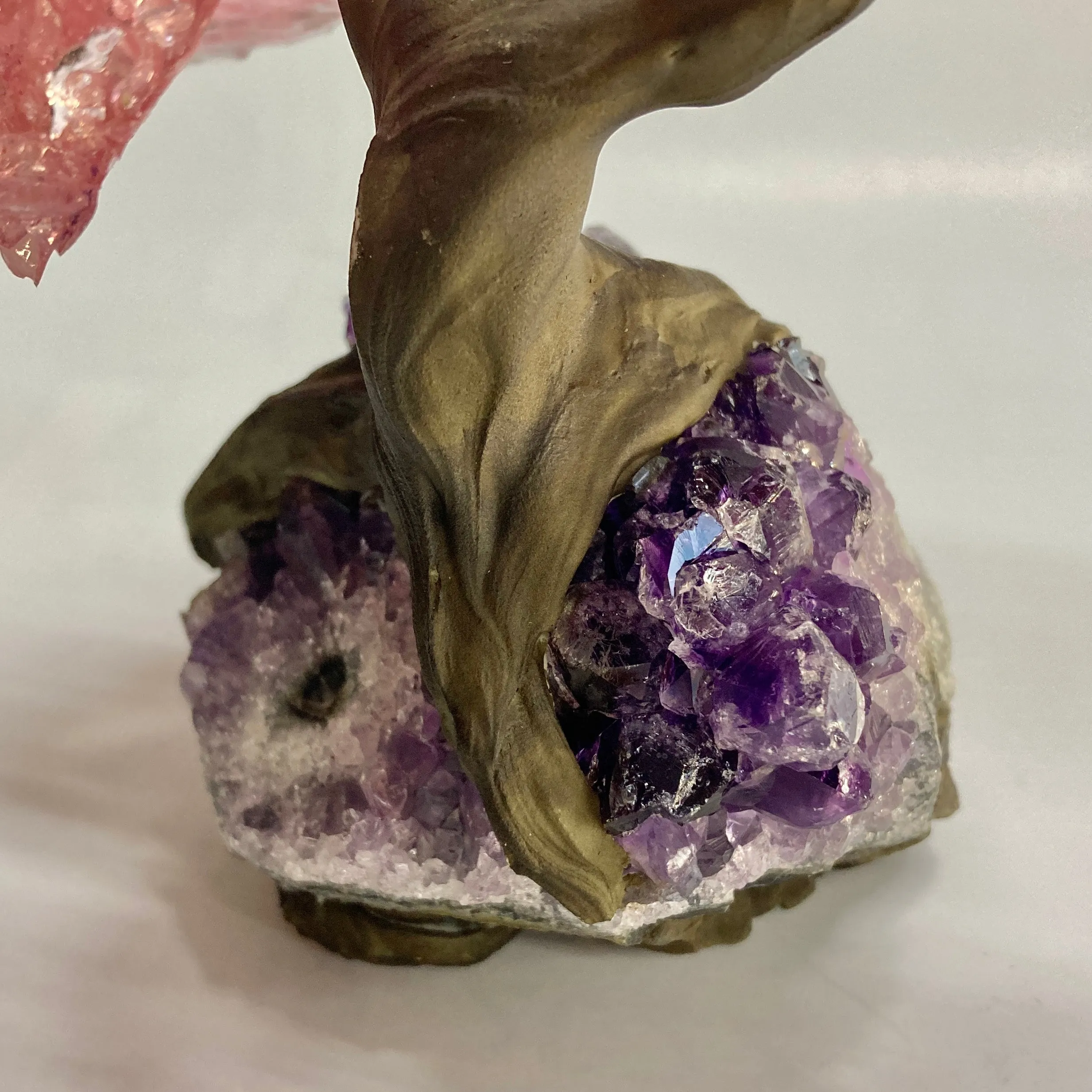 Rose Quartz Gem Tree on Amethyst Base