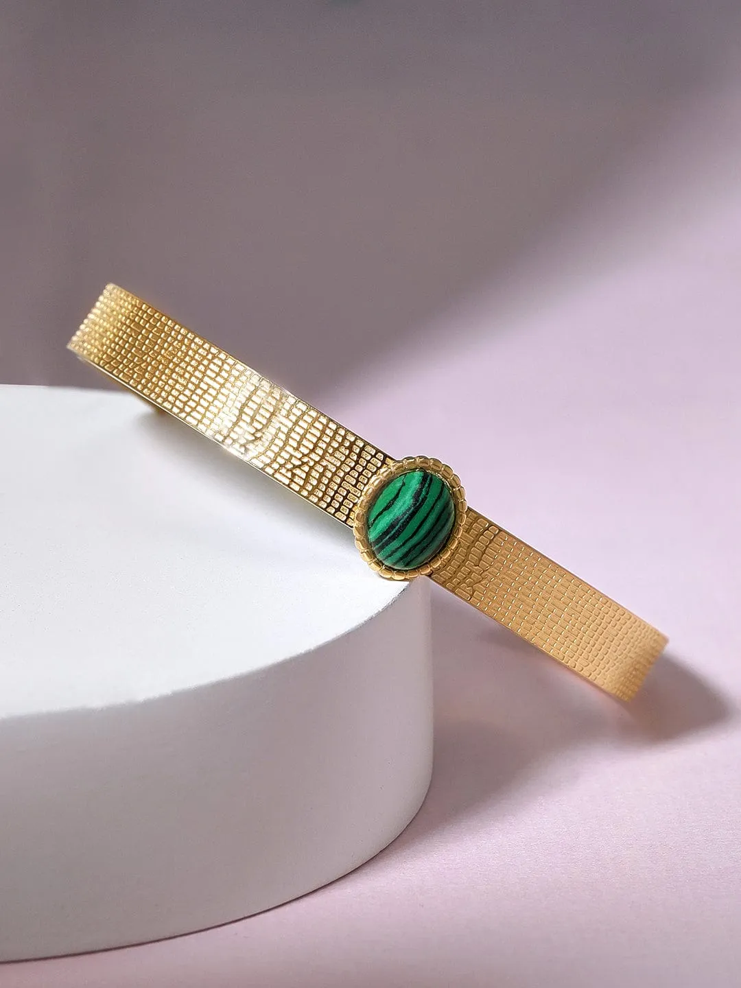 Rubans Voguish 18K Gold Plated Green Gem Studded Waterproof Bracelet.