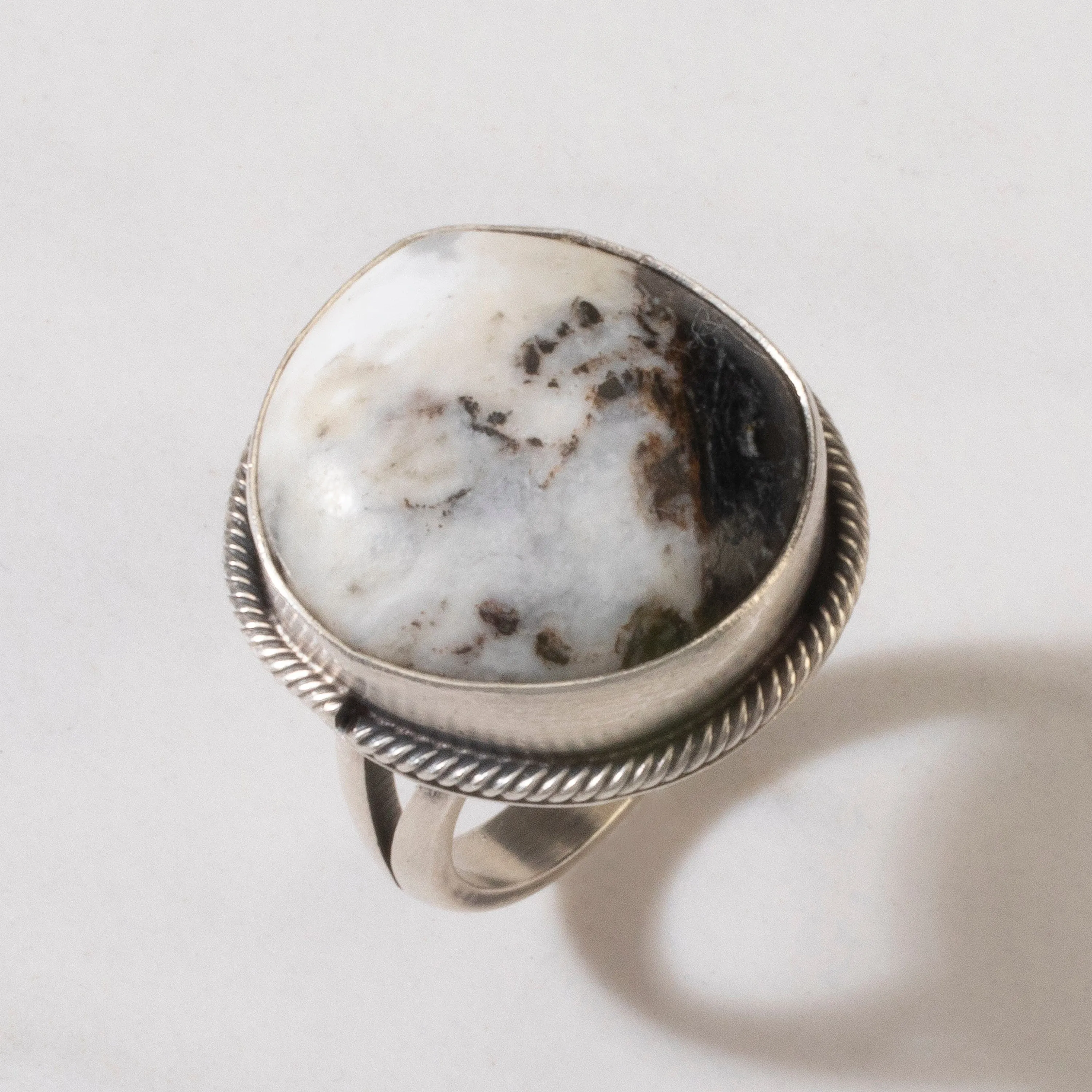 Scott Skeets White Buffalo Turquoise Round Navajo USA Native American Made 925 Sterling Silver Ring