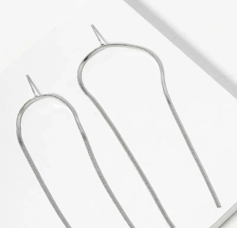 Silver Chain Drop Linear Earrings