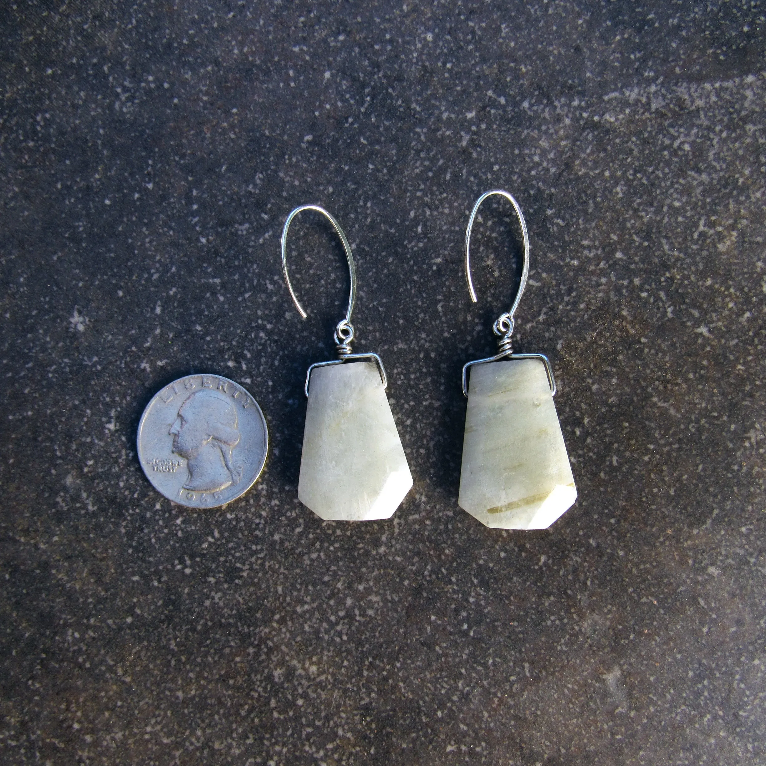 Silver Moonstone Gemstones with Sterling Silver Drop Earrings