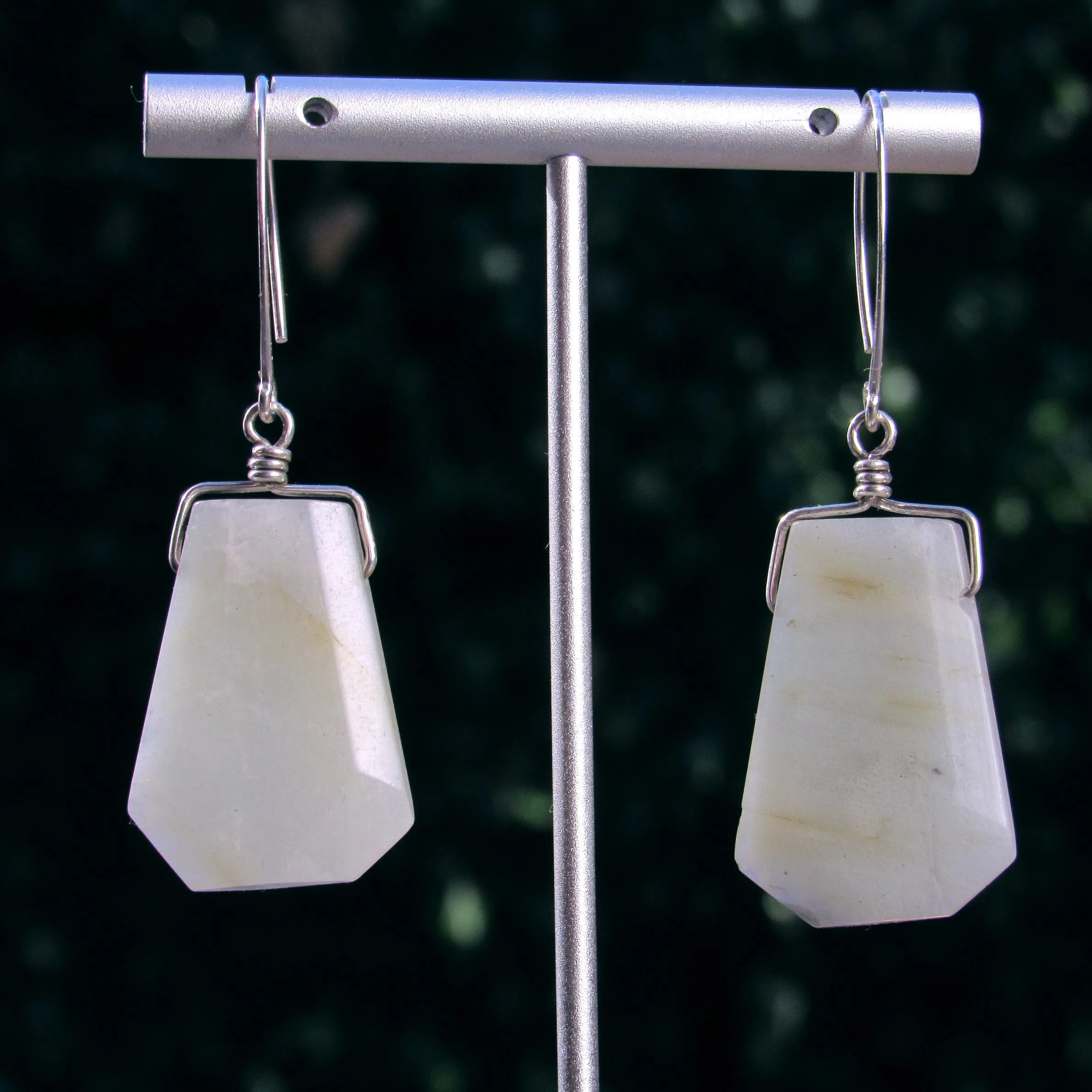 Silver Moonstone Gemstones with Sterling Silver Drop Earrings