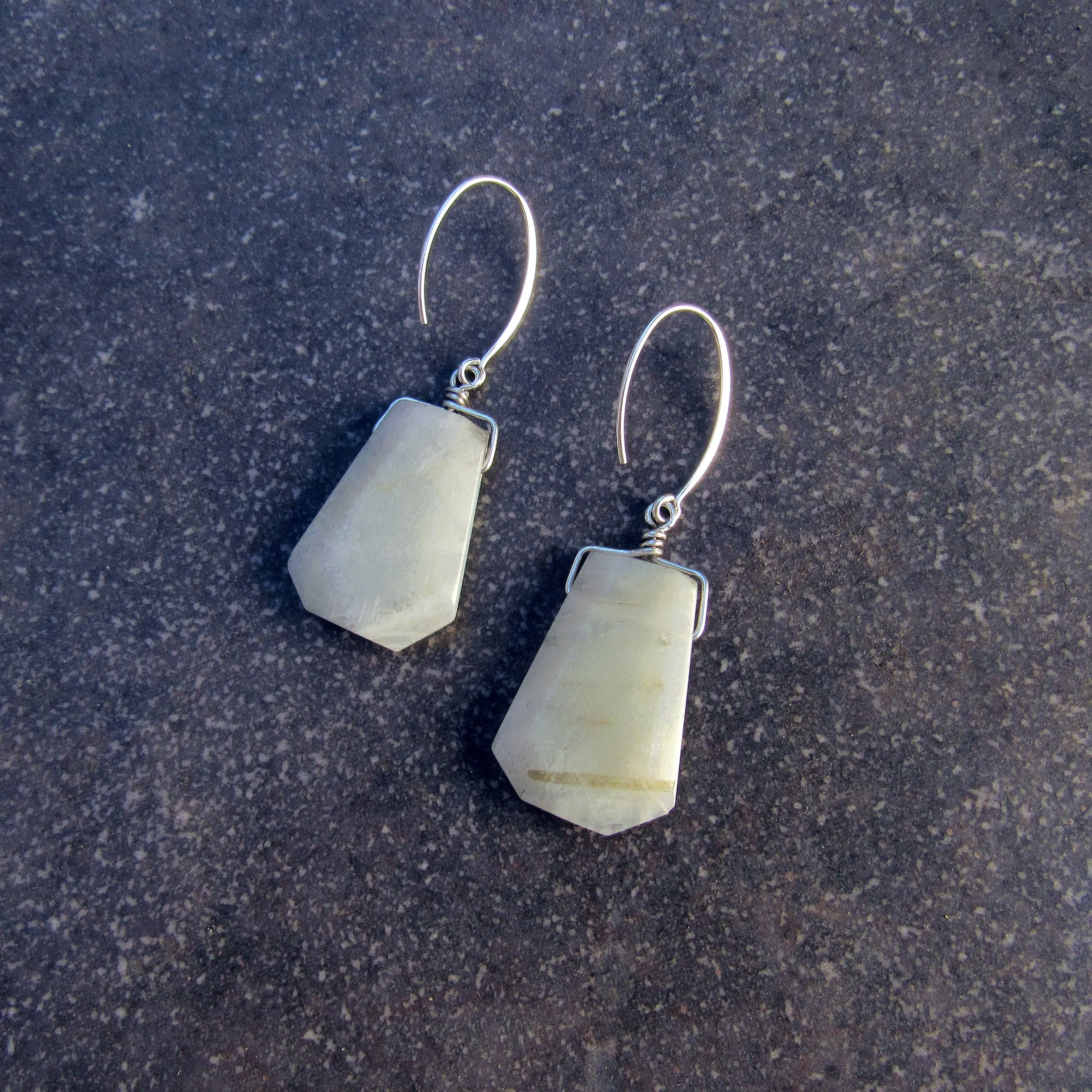 Silver Moonstone Gemstones with Sterling Silver Drop Earrings