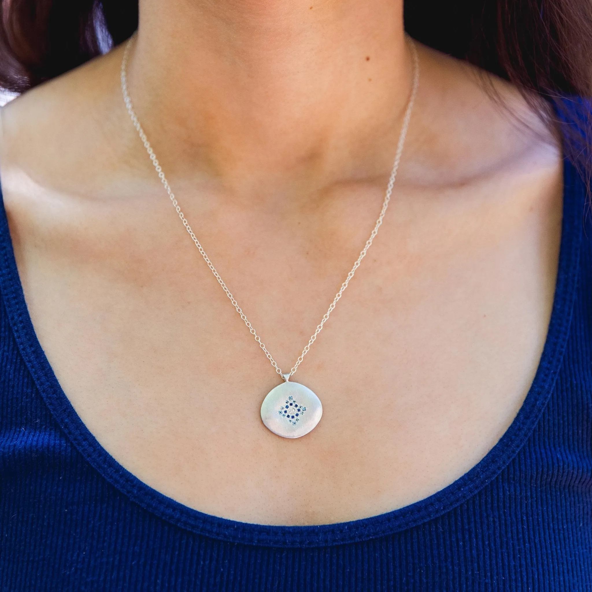 Silver Star Light Necklace with Aquamarines and Blue Sapphires