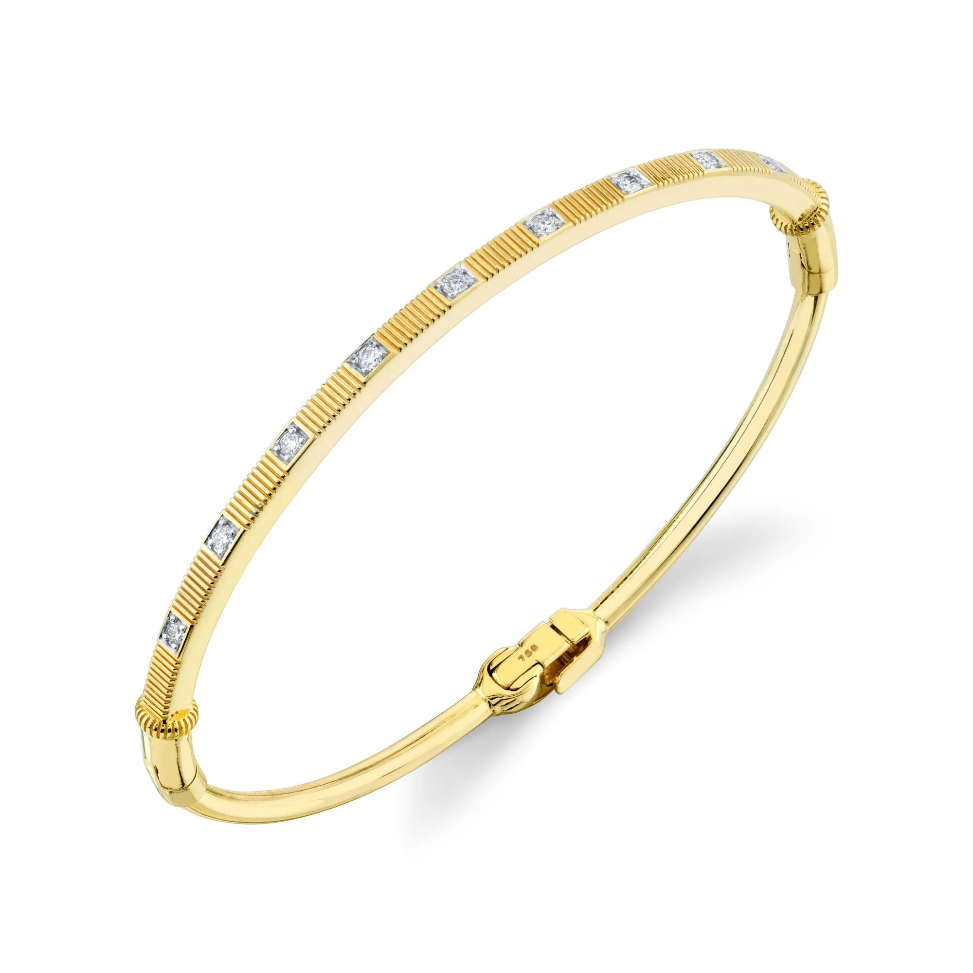 SLOANE STREET 18K YELLOW GOLD DIAMOND AND STRIE BANGLE BRACELET 0.29CTW