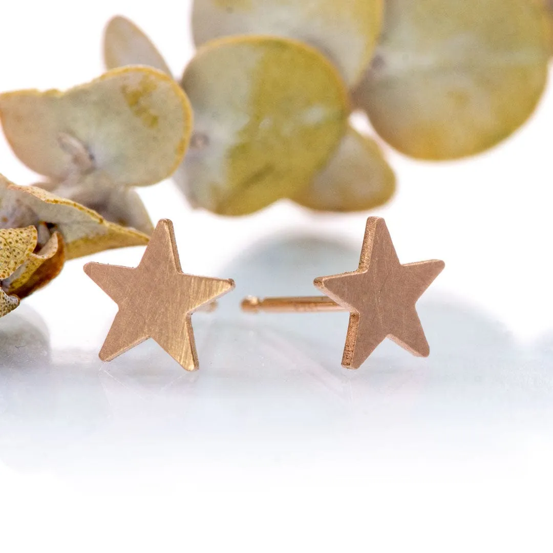 Small 14k Rose Gold Star Stud Earrings, Ready To Ship