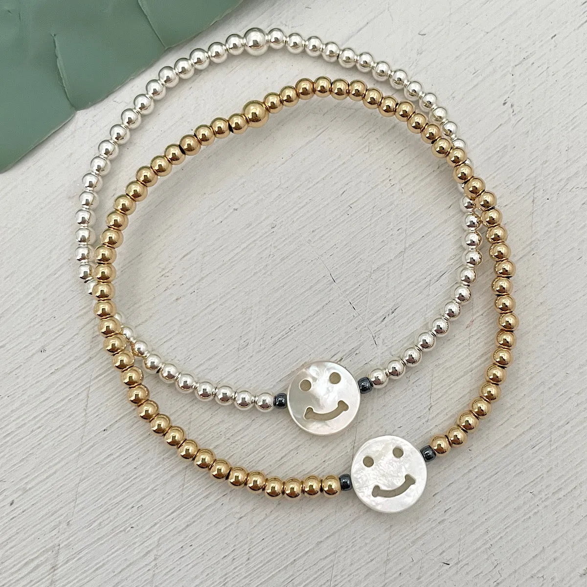 Smiley Face Bead Bracelet Gold Fill