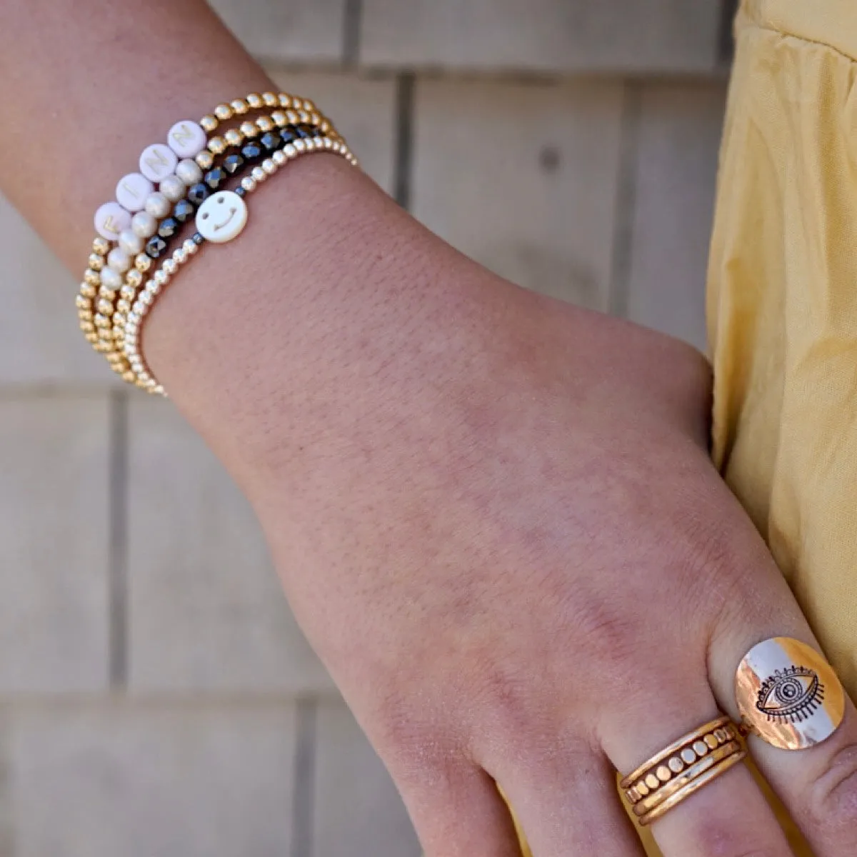 Smiley Face Bead Bracelet Gold Fill